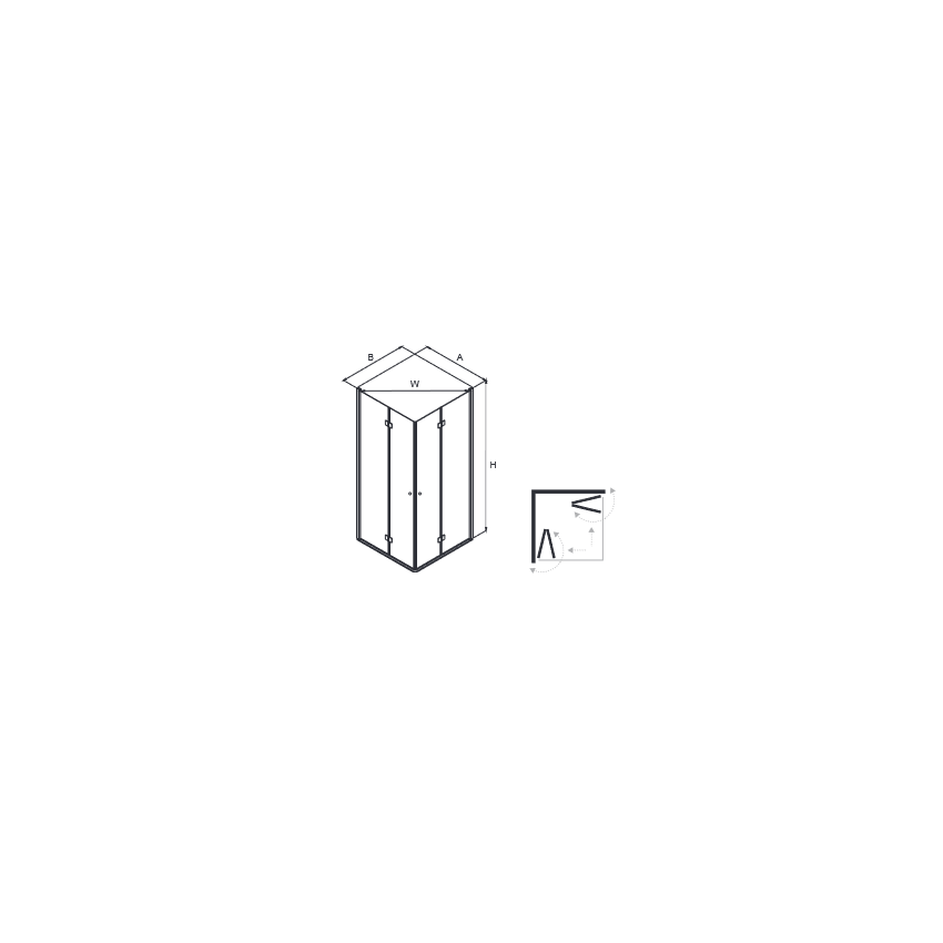 Cabină de duș Sopora rectangulară, cu două uși batante din sticlă transparentă de 6 mm, finisaj crom, pliabilă pe perete, tratată anticalcar.